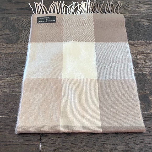 Soft!! Fringe-Hem Scarf, Tan Color Block, NIB - Picture 1 of 7